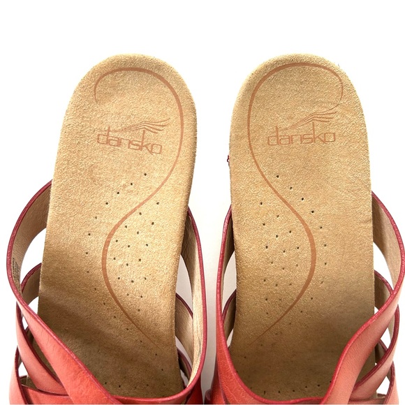 Dansko Red Orange Genuine Leather Strappy Studded Tory Cut-Out Heel Sandals